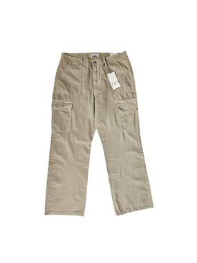 Zara Women’s Beige Cargo Pants Wide Leg Relaxed Fit Button Front Lightweight Cot